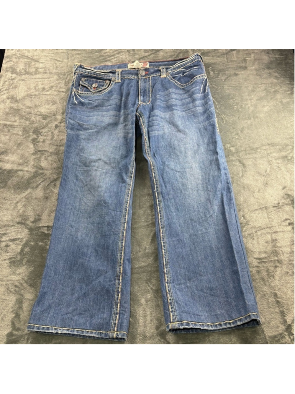 VTG Laguna Beach Jeans Men 40 Y2K Wide Leg White Stitch Streetwear Skull Blue - Picture 2 of 11